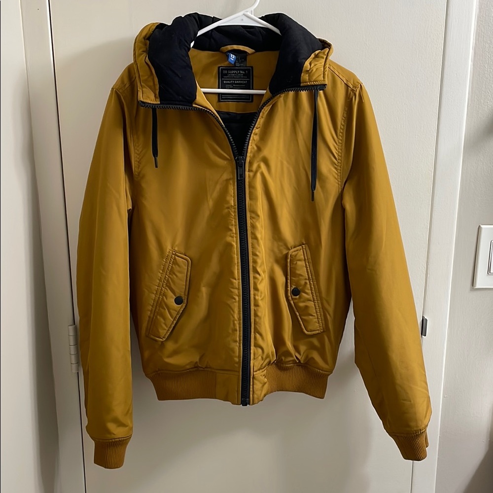 H&M Yellow Bomber Jacket with Hood and Elastic Cuffs